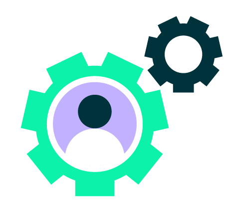 Illustration of two interlocking gears, one with an icon of a person in it