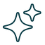 Line art icon of two starbursts, one larger than the other